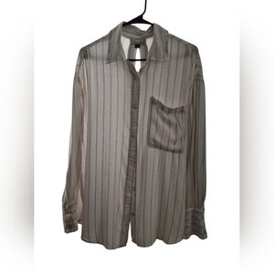 American Eagle Outfitters Striped Long-Sleeve Tie Back Button-Up Shirt